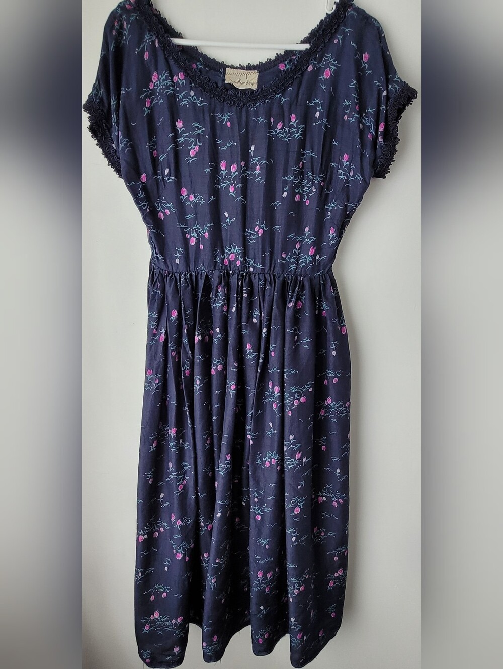 Vintage Jonathan Logan Navy Floral Dress Size OS
